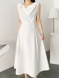 Kukombo Spring Summer Elegant Casual Midi Women's White Dress Sleeveless Sexy A-Line Party Sundress Fashion Vintage Female Clothings