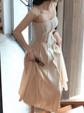 Kukombo Spaghetti Strap Elegant Casual Midi Women Summer Dress Sleeveless Vintage A-Line Party Vestidos Femme Fashion Robe Clothes