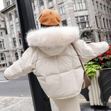 Black Friday Sales New Winter Warm 90% White Duck Down Parka Women Large Natural Fur Collar Hooded Short Jacket Coat Loose Outwear