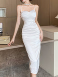 Kukombo Spaghetti Strap Bodycon Slim White Black Dress Women Summer  Fashion Elegant Solid Evening Club Vestidos Female Clothings