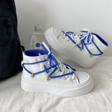 Kukombo Graduation Gift Big Sale  High Platform Flat Canvas Blue Women's 2022 Spring New Casual White Vulcanize Shoes Sneakers Running Harajuku Rubber