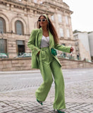 Kukombo Office Lady Solid Green Oversized Long Blazer Women Long Sleeve V Neck Loose Jacket Female Vintage Outwears