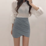 Kukombo  Fashion Ladies Skirt Spring Autumn Solid Color Womens Mini Skirt Sexy Clubwear High Waist Pencil Cross Skirt For Women Size S-XL