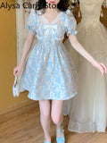 Kukombo Kawaii Lolita Fairy Dress Women 2022 Summer Patchwork Japanese Sweet Party Dress Female Bow Lace Retro Korean Fashion Mini Dress