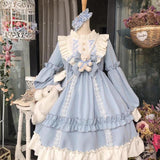 Kukombo Hstar Cute Women's Lolita OP Dress Flouncing Trim Japanese Harajuku Long Sleeves Victorian Dress Vestidos Gothic Lolita Cosplay