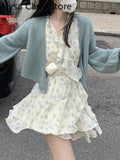 Kukombo 2022 Spring Elegant Floral Fairy Dress Woman Chiffon Beach High Street Party Dress Casual Korean Fashion Chic Beach Dress Design