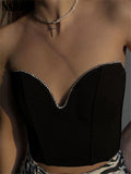 Kukombo Y2K Sleeveless Vintage Bustier Corset Tops Women Night Club Sexy Backless Off Shoulder Diamonds Black Tube Crop Tops 2022