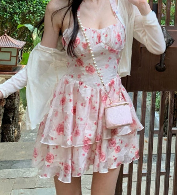 Kukombo Back to school outfit 2 Piece Dress Set Women Floral Mini Dress + Casual Blouse Korean Fashion Suits Sweet Clothing Dress Party Beach Summer