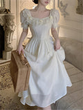 Kukombo Midi Dress For Woman French Summer 2023 New Elegant Vintage Evening Party Casual Slim Dresses Fashion Female Korean Clothing