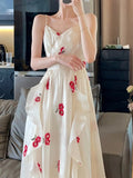 Kukombo Spaghetti Strap Elegant Casual Floral Women Dresses Sleeveless Vintage Beach A-Line Party Robe Chic Female Vestidos Mujers