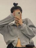 Kukombo  Korean Fashion Gray Zipper Sweatshirt Women Harajuku Oversized Long Sleeve Jacket Casual Tracksuit Female Crop Tops