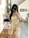 Kukombo Sweet Fairy Corset Mini Dress Women Casual Lace Strapless Dress Even Party Office Lady Elegant One Piece Dress Korea Summer