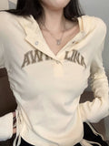 Kukombo Autumn Print Vintage T-shirt Women Korean Fashion Designer Slim Polo Shirt Female Long Sleeve High Street Y2K Casual Tops