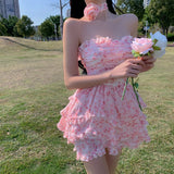 Kukombo Casual Floral Sexy Dress Women 2022 Summer Pink Sleeveless Patchwork Mini Dresses Female Elegant Party Holiday Slim Korean Dress
