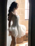Kukombo Summer New Women French Elegant Ruffles Evening Party White Dresses Square Neck Princess Birthday Midi Vestidos Dance Costume