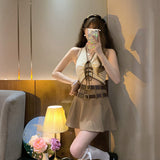 Kukombo  Sexy Slim 2 Piece Dress Set Women Casual Y2k Crop Tops + Short Skirts Fashion Suits Korean Style Corset Camisole 2023 Summer