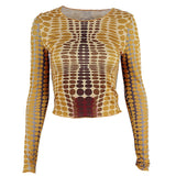 Kukombo Trendy Polka Dot Yellow Long Sleeve Crop Top Y2k 90S Vintage Graphic Tees Sexy Streetwear Tshirt Fall 2022 N33-BE10