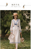 Kukombo French Vintage Dresses For Women 2022 Spring Clother Long Sleeve Dress Chic Bow Sailor Collar Preppy Style Dress Vestidos Fiesta