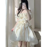 Kukombo Summer New Sweet Lace Floral Kawaii Princess Dress 2023 Japanese Cute Girl Thin Waist Mini A-line Birthday Party Evening Dress