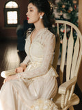 Kukombo Elegant Vintage 2 Piece Set Women Suits Korean Fahion Female Set Fairy Long Sleeve V-Neck Lace Blouse Tops+Mesh Skirt Outfits