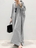 Kukombo Summer New Dress Fashion Cotton Linen Striped Cardigan Loose Large Casual Temperament Commuter Irregular Women's Long Dress