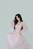 Kukombo Elegant Evening Party Midi Dress Women Bubble Sleeve French Vintage Sweet Dress Female Pink Korean Style Fairy Dress Autumn