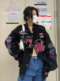 Cyber Monday Sales Gothic Punk Embroidery Sweatshirts Women Harajuku Zip Up Oversize Hoodies Black Loose Casual Tops Jacket Vintage Hippie