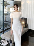 Kukombo New Summer White Dress Women High Waist Elegant Office Lady Wear Slim Fashion Bodycon Vestidos Clothes Dresses