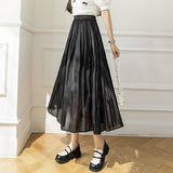 Kukombo 2022 Spring Summer Streamer Pleated Skirts Women Korean Fashion Solid Color High Waist Loose Ruffle Long Skirt Female