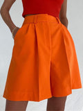 Kukombo Summer New Women's Suit Shorts Flanging Pocket Zipper Hidden Buckle Solid Color Temperament Casual Pants Straight Women's Shorts