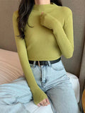 Kukombo Thanksgiving Gift Autumn Winter Sweater Pullover Ladies Sweater Long Sleeve Slim High Neck Commuter Striped Sweater Soft Knit Bottoming Jumper