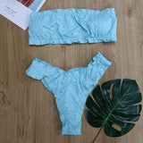 Kukombo White Color Bikinis Bandeau Swimwear Women Swimsuit Sexy Ruffles Bikini Set Thong Beachwear Summer Bath Suit Hollow Out Biquini