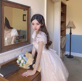 Kukombo Niggeey Vintage Elegant Mesh Lolita Dress Y2k Aesthetic Women Puff Sleeve Princess Fairy Party Dresses One Piece Dress Korean