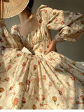 Kukombo Beach Style Elegant Floral Midi Sundress Woman Long Sleeve Y2k Mini Dress Party Casual Korean Fashion Dress Chiffon 2023 Summer