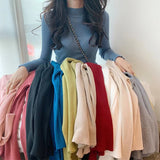 Kukombo Thanksgiving Gift Autumn Winter Sweater Pullover Ladies Sweater Long Sleeve Slim High Neck Commuter Striped Sweater Soft Knit Bottoming Jumper