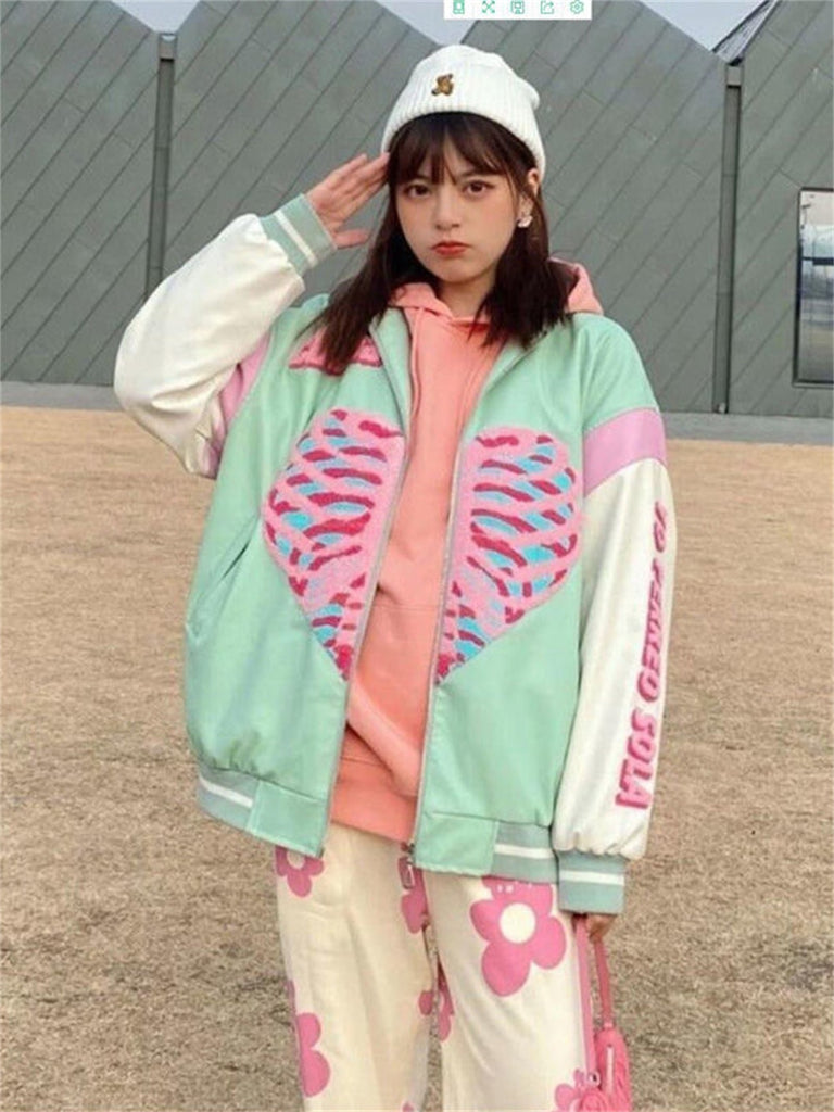 Kukombo Kawaii Heart Anime Hoodies Zipper Print Cardigan Jacket Harajuku Korean Funny Cute Sweatshirt Alt Girl Y2K Fleece Hoodie Jackets