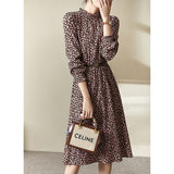 Kukombo Floral Printed Midi Dress for Women 2023 Spring Autumn Fashion Ruffled Collar Long Sleeve Belted Vintage Elegant Dresses