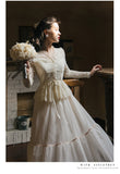 Kukombo Elegant Vintage 2 Piece Set Women Suits Korean Fahion Female Set Fairy Long Sleeve V-Neck Lace Blouse Tops+Mesh Skirt Outfits