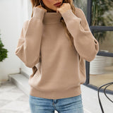 Thanksgiving Gift Autumn Winter Sweater Ladies Pullover Long Sleeve Loose New Top Solid Color Casual Soft Knit Sweater Comfortable Warm Jumper