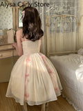 Kukombo 2022 Summer Lace Strap Fairy Dress Women Sleeveless Sweet Elegant Princess Lolita Dress Female Casual Evening Beach Party Dress