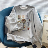 Kukombo Winter Autumn Fleece Sweatshirt Korean Long Sleeve Tops Vintage Y2K Oversized Pullover Streetwear Crewneck Sweatshirt Women 2023