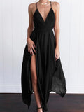 Kukombo Summer Women's Fashion Temperament Chiffon Nightclub Sexy V-Neck Backless Split Suspender Dress Asymmetrical Women's Clothing