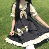 Kukombo Hstar Cute Women's Lolita OP Dress Flouncing Trim Japanese Harajuku Long Sleeves Victorian Dress Vestidos Gothic Lolita Cosplay