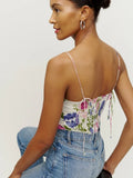Kukombo Summer Women Camis Ladies Floral Print Strapless Elastic Crop Top Vintage Holiday Beach Ladies Tank Top
