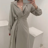 Kukombo Chic Slim Waist Shirt Dress Woman Clothes Single-Breasted Sexy Split Long Dresses Female Korean Khaki Black 2022 Spring Clothing