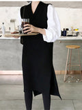 Kukombo Winter Women's Vest Sweater Women Fall Sleeveless Knitted Dress Maxi Vintage Oversize Y2k Sweater Vest Women Long Tank Top
