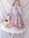 Kukombo Hstar Cute Women's Lolita OP Dress Flouncing Trim Japanese Harajuku Long Sleeves Victorian Dress Vestidos Gothic Lolita Cosplay