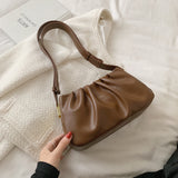 Back To College 2023 Retro PU Leather Small Armpit Shoulder Bags With Pleats For Women Winter Handbag And Purses Folds Crossbody Bag Black Brown