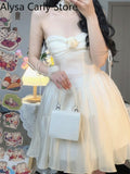 Kukombo Summer Sexy Strapless Fairy Dress Women Backless Elegant Sweet Lolita Dress Female 2022 New High Waist Korean Party Casual Dress