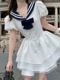 Kukombo Back to school outfit White Y2k Mini Dress Women Casual Sailor Collar Kawaii Clothing Lolita Evening Short Party Dress Elegant Vintage 2023 Summer